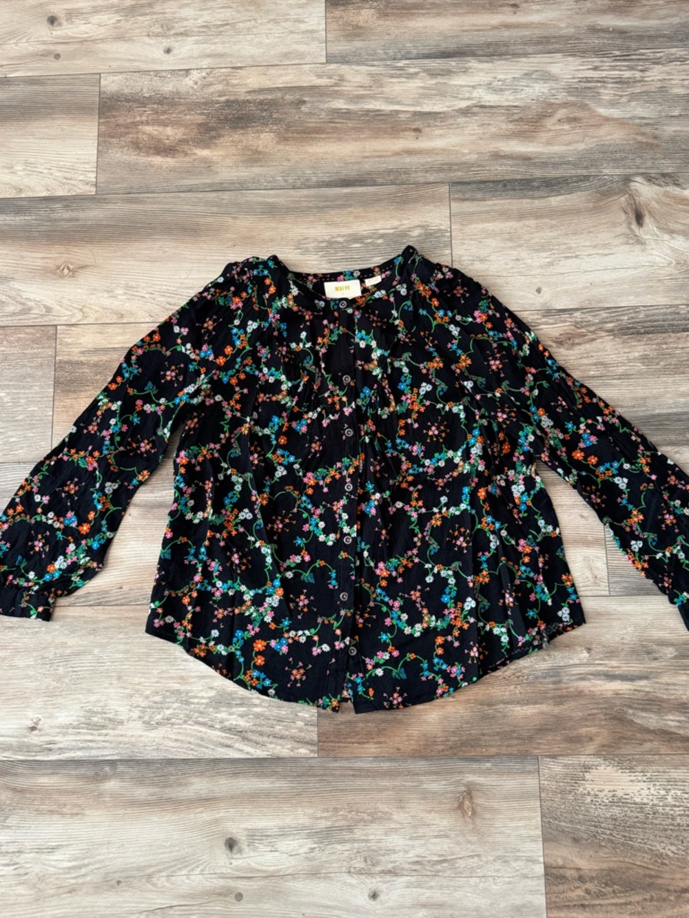 Maeve Anthropologie Avignon Black Multicolored Floral Button Down Medium - Picture 2 of 7
